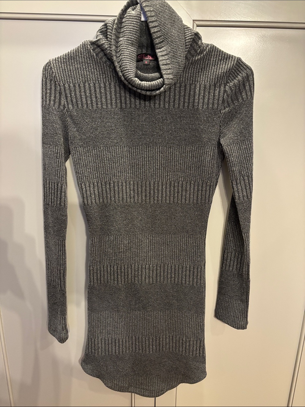 Hot Miami Styles gray ribbed knit turtleneck sweater dress. S